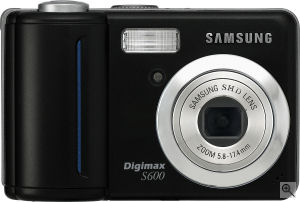 Samsung's Digimax S600 digital camera. Courtesy of Samsung, with modifications by Michael R. Tomkins. Click for a bigger picture!