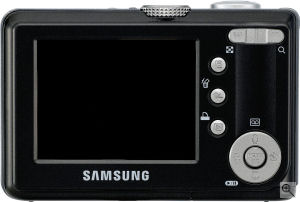 Samsung's Digimax S600 digital camera. Courtesy of Samsung, with modifications by Michael R. Tomkins. Click for a bigger picture!