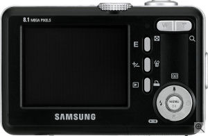 Samsung's Digimax S800 digital camera. Courtesy of Samsung, with modifications by Michael R. Tomkins. Click for a bigger picture!