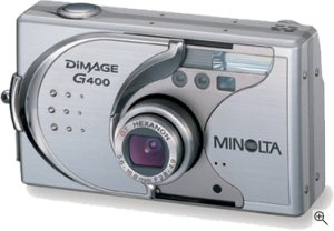 Minoilta's DiMAGE G400 digital camera. Courtesy of Minolta, with modifications by Michael R. Tomkins. Click for a bigger picture!