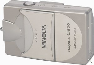 Minolta's DiMAGE G500 digital camera. Courtesy of Minolta, with modifications by Michael R. Tomkins.