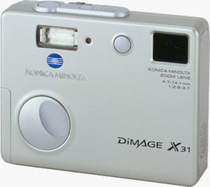 Konica Minolta's DiMAGE X31 digital camera. Courtesy of Konica Minolta, with modifications by Michael R. Tomkins. Click for a bigger picture!