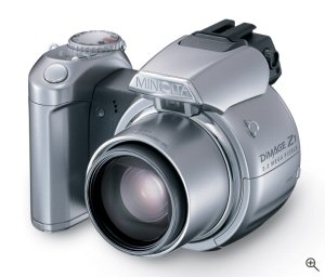 Minolta's DiMAGE Z1 digital camera. Courtesy of Minolta, with modifications by Michael R. Tomkins. Click for a bigger picture!