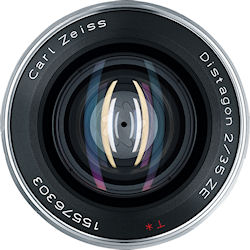 Front view of the Carl Zeiss Distagon T* 2/35 ZE lens. Photo provided by Carl Zeiss AG. Click for a bigger picture!