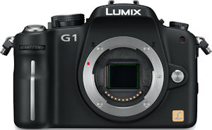 Panasonic's Lumix DMC-G1 digital camera. Courtesy of Panasonic, with modifications by Michael R. Tomkins. Click for a bigger picture!