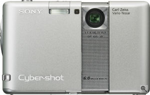 Sony's Cyber-shot DSC-G1 digital camera. Courtesy of Sony, with modifications by Michael R. Tomkins. Click for a bigger picture!