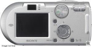 Sony's Cyber-shot DSC-P100 digital camera. Courtesy of Sony, with modifications by Michael R. Tomkins. Click for a bigger picture!