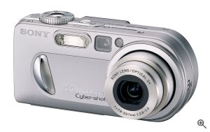 Sony's Cyber-shot DSC-P10 digital camera. Courtesy of Sony, with modifications by Michael R. Tomkins. Click for a bigger picture!