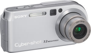 Sony's Cyber-shot DSC-P200 digital camera. Courtesy of Sony, with modifications by Michael R. Tomkins. Click for a bigger picture!