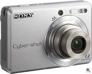Sony's Cyber-shot DSC-S730 digital camera. Courtesy of Sony, with modifications by Michael R. Tomkins. Click for a bigger picture!