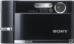 Sony's Cyber-shot DSC-T30 digital camera. Courtesy of Sony, with modifications by Michael R. Tomkins. Click for a bigger picture!