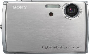 Sony's Cyber-shot DSC-T33 digital camera. Courtesy of Sony, with modifications by Michael R. Tomkins. Click for a bigger picture!
