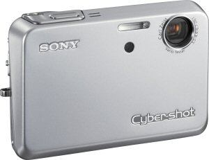 Sony's Cyber-shot DSC-T3 digital camera. Courtesy of Sony, with modifications by Michael R. Tomkins. Click for a bigger picture!