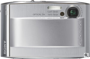 Sony's Cyber-shot DSC-T5 digital camera. Courtesy of Sony, with modifications by Michael R. Tomkins. Click for a bigger picture!