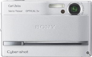 Sony's Cyber-shot DSC-T9 digital camera. Courtesy of Sony, with modifications by Michael R. Tomkins. Click for a bigger picture!