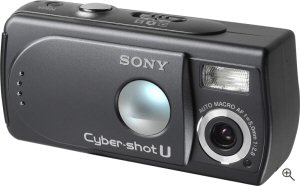 Sony's Cyber-shot U DSC-U30 digital camera. Courtesy of Sony, with modifications by Michael R. Tomkins. Click for a bigger picture!