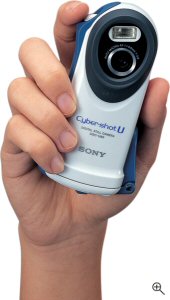Sony's Cyber-shot U DSC-U60 digital camera. Courtesy of Sony, with modifications by Michael R. Tomkins. Click for a bigger picture!