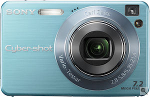Sony's Cyber-shot DSC-W120 digital camera. Courtesy of Sony, with modifications by Michael R. Tomkins. Click for a bigger picture!