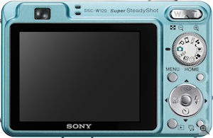 Sony's Cyber-shot DSC-W120 digital camera. Courtesy of Sony, with modifications by Michael R. Tomkins. Click for a bigger picture!