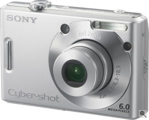 Sony's Cyber-shot DSC-W30 digital camera. Courtesy of Sony, with modifications by Michael R. Tomkins. Click for a bigger picture!