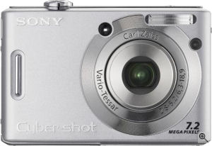 Sony's Cyber-shot DSC-W35 digital camera. Courtesy of Sony, with modifications by Michael R. Tomkins. Click for a bigger picture!