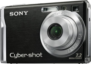 Sony's Cyber-shot DSC-W80 digital camera. Courtesy of Sony, with modifications by Michael R. Tomkins. Click for a bigger picture!