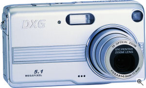 DXG's Model 528 digital camera. Courtesy of DXG, with modifications by Michael R. Tomkins. Click for a bigger picture!