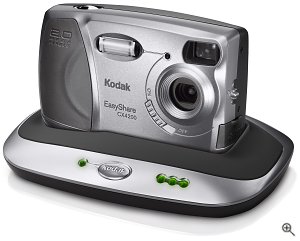 Kodak's EasyShare CX4200 digital camera, shown in the optional camera dock. Courtesy of Eastman Kodak CO., with modifications by Michael R. Tomkins.