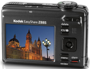 Kodak's EasyShare Z885 digital camera. Courtesy of Kodak, with modifications by Michael R. Tomkins. Click for a bigger picture!