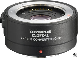 Olympus' EC-20 2x Tele Converter. Courtesy of Olympus, with modifications by Michael R. Tomkins. Click for a bigger picture!