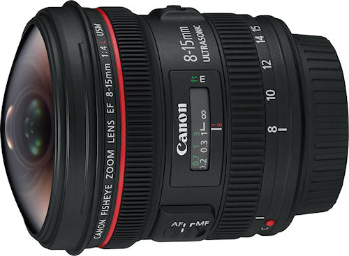 The Canon EF 8-15mm f/4L Fisheye USM lens. Photo provided by Canon USA Inc. Click for a bigger picture!
