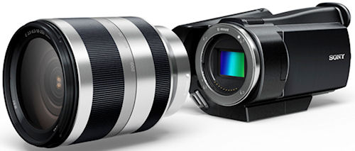 Conceptual mockup of Sony's E-mount interchangeable lens, Exmor APS camcorder. Photo provided by Sony Corp. Click for a bigger picture!