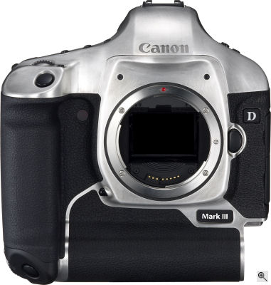 Canon's EOS-1D Mark III digital SLR. Courtesy of Canon, with modifications by Michael R. Tomkins. Click for a bigger picture!