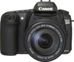 Canon's EOS-20D digital SLR. Courtesy of Canon, with modifications by Michael R. Tomkins. Click for a bigger picture!