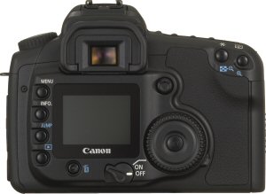 Canon's EOS-20D digital SLR. Courtesy of Canon, with modifications by Michael R. Tomkins. Click for a bigger picture!
