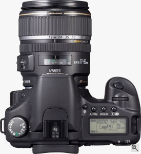 Canon's EOS 30D digital SLR. Courtesy of Canon, with modifications by Michael R. Tomkins. Click for a bigger picture!