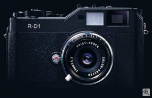 Epson's R-D1 rangefinder digital camera. Courtesy of Epson, with modifications by Michael R. Tomkins. Click for a bigger picture!
