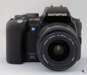Olympus' EVOLT E-500 digital SLR. Copyright (c) 2005, The Imaging Resource. All rights reserved. Click for a bigger picture!