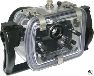 Fantasea Line's F350D waterproof camera housing. Courtesy of Fantasea Line, with modifications by Michael R. Tomkins. Click for a bigger picture!