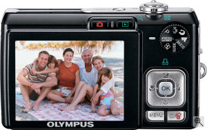 Olympus' FE-300 digital camera. Courtesy of Olympus, with modifications by Michael R. Tomkins. Click for a bigger picture!