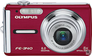 Olympus' FE-340 digital camera. Courtesy of Olympus, with modifications by Michael R. Tomkins. Click for a bigger picture!