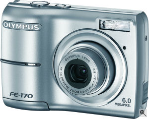 Olympus' FE-170 digital camera. Courtesy of Olympus, with modifications by Michael R. Tomkins. Click for a bigger picture!