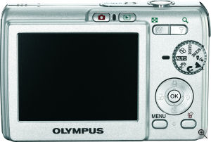 Olympus' FE-190 digital camera. Courtesy of Olympus, with modifications by Michael R. Tomkins. Click for a bigger picture!