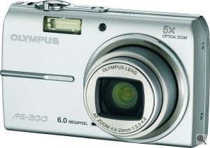 Olympus' FE-200 digital camera. Courtesy of Olympus, with modifications by Michael R. Tomkins. Click for a bigger picture!