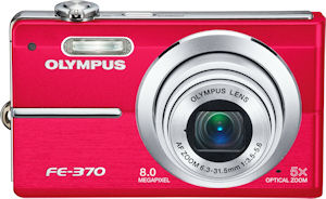 Olympus' FE-370 digital camera. Courtesy of Olympus, with modifications by Michael R. Tomkins. Click for a bigger picture!