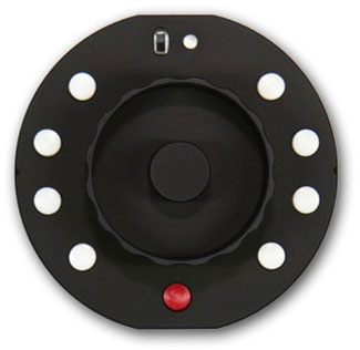 Front face of the Okii FF-001 USB Follow Focus controller. Photo provided by Okii Systems LLC.