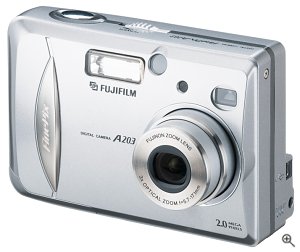 Fuji's FinePix A203 digital camera. Courtesy of Fuji Photo Film USA Inc., with modifications by Michael R. Tomkins.