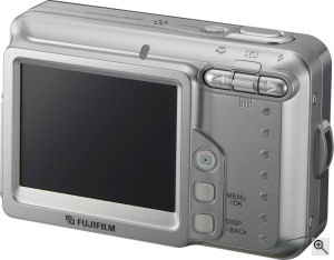 Fujifilm's FinePix A600 digital camera. Courtesy of Fujifilm, with modificatioms by Michael R. Tomkins. Click for a bigger picture!