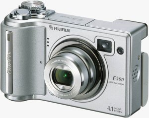 Fujifilm's FinePix E500 digital camera. Courtesy of Fujifilm, with modifications by Michael R. Tomkins. Click for a bigger picture!