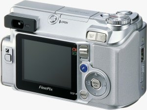 Fujifilm's FinePix E550 digital camera. Courtesy of Fujifilm, with modifications by Michael R. Tomkins. Click for a bigger picture!